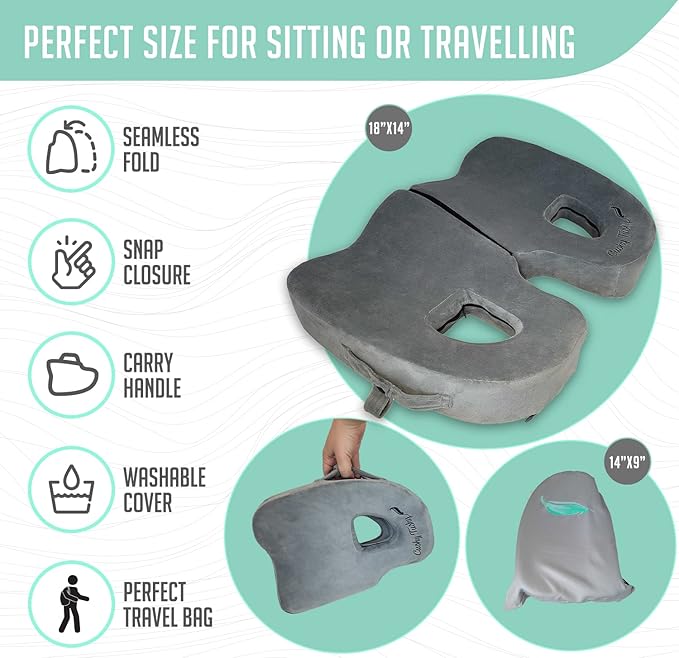 Premium Foldable Piriformis Cushion - Piriformis Pain and Sciatic Pain Relief Cushion - for Home & Office Use, Perfect for Travel or Driving