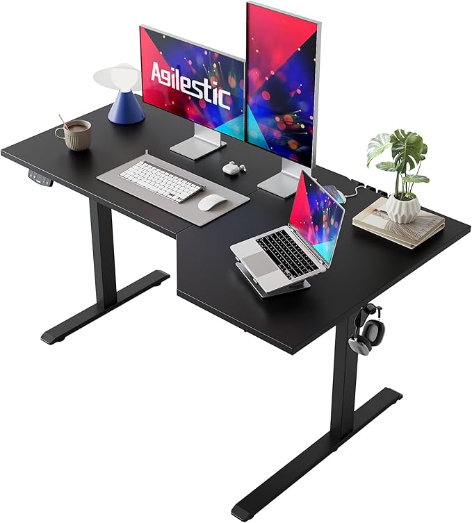 Agilestic Electric Standing Desk, L-Shaped 55 Inches Height Adjustable Desk, Sit and Stand up Desk for Work Office Home, Ergonomic Rising Computer Table for Home Office with Splice Board, Black