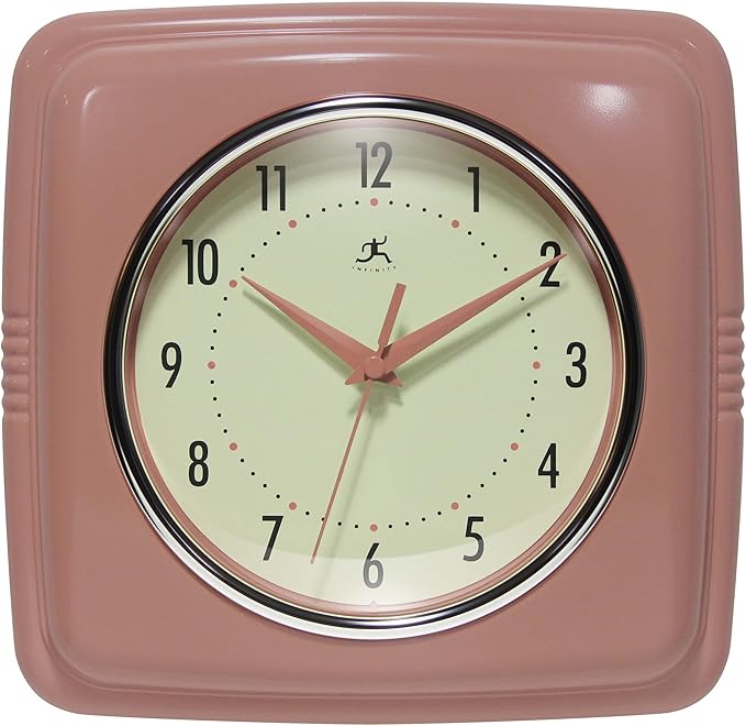 Infinity Instruments Square Retro Wall Clock, Terracotta, 9.25"