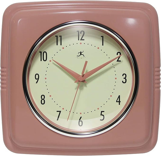 Infinity Instruments Square Retro Wall Clock, Terracotta, 9.25"