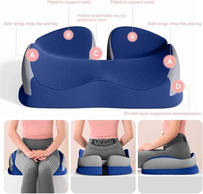 Seat Cushions for Office Chairs Wheelchair Cushion for Long Sitting Back Pain，Memory Foam Seat Car Computer Desk Chair Cushion，Coccyx Cushion for Tailbone Pain Relief Cushion Office Chair Butt Pillow
