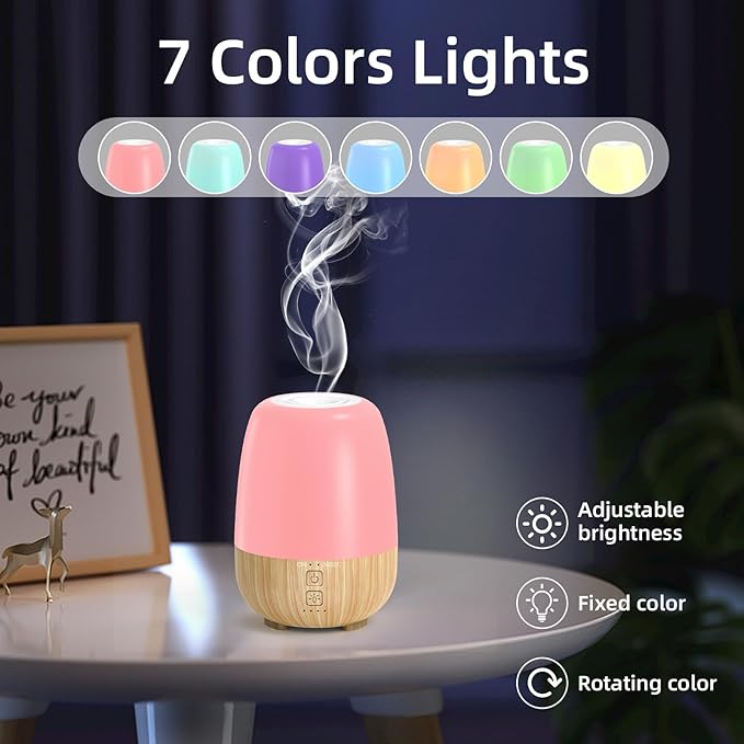 150ML Cordless Essential Oil Diffuser, Built-in 6000mAH Rechargeable Battery, 7-Hour Runtime, 7 LED Color Changing Lights, Portable Aromatherapy Diffuser for Home,Office,Outdoor