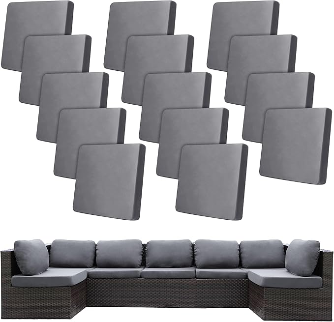 14Pcs Stretch Patio Cushion Covers,Outdoor Couch Covers Replacement,Outdoor Couch & Sofa Slipcovers,for Patio Furniture Cushion Covers,Washable Reusable Furniture Protector(Grey,Cover Only)