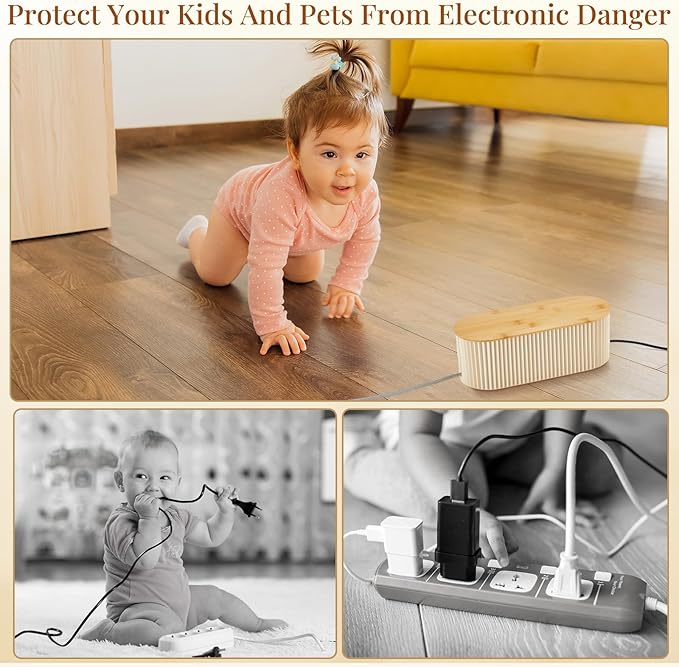 Marsui 2 Pcs Cable Management Box Cord Hider Organizer with 46 Pcs Cable Management Kit Wire Box for Power Strips Surge Protectors Desk TV Computer Wires Home Office(Frost White, Wood Color)