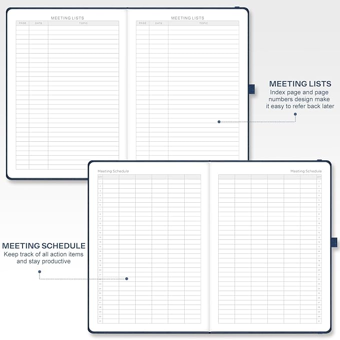 EMSHOI Meeting Notebook for Work with Action Items - 320 Pages B5 Thick Project Planner Agenda Organizer Work Notebook for Women Men Office Business Notes, PU Leather Hardcover, 7.5" x 10", Blue