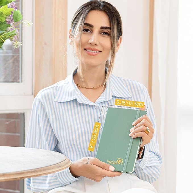 POPRUN Lined Journal Notebook for Women & Men, A5 Medium Size 5.25''x 8'', 120GSM Thick Paper, 128 Numberd Pages, Hardcover, Index Tabs, College Ruled Notebook for Work & Note Taking - Light Yellow