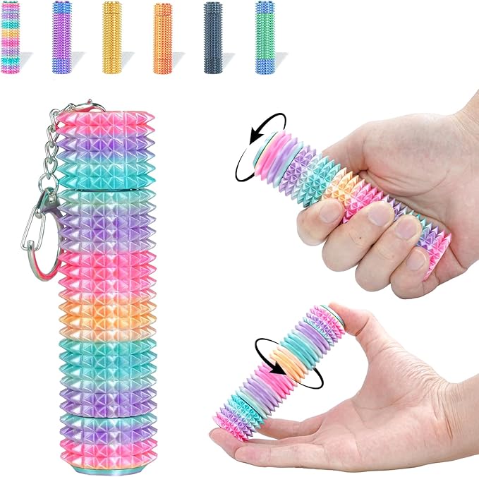 Fidget Roller Adults Teens Sensory Little Stim Gadget for Anxiety Relief Mild Ouchie,Desk Focus Tool Portable Hand Spinner Gifts Idea White Elephant Stocking Christmas(Rainbow,Compact Fit)