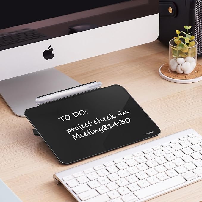 Small Desktop Glass Dry-Erase Whiteboard - 8 X 6 Inches Tabletop Easel Whiteboard with Stand, Desk Board Buddy for Artist, Teacher and Student