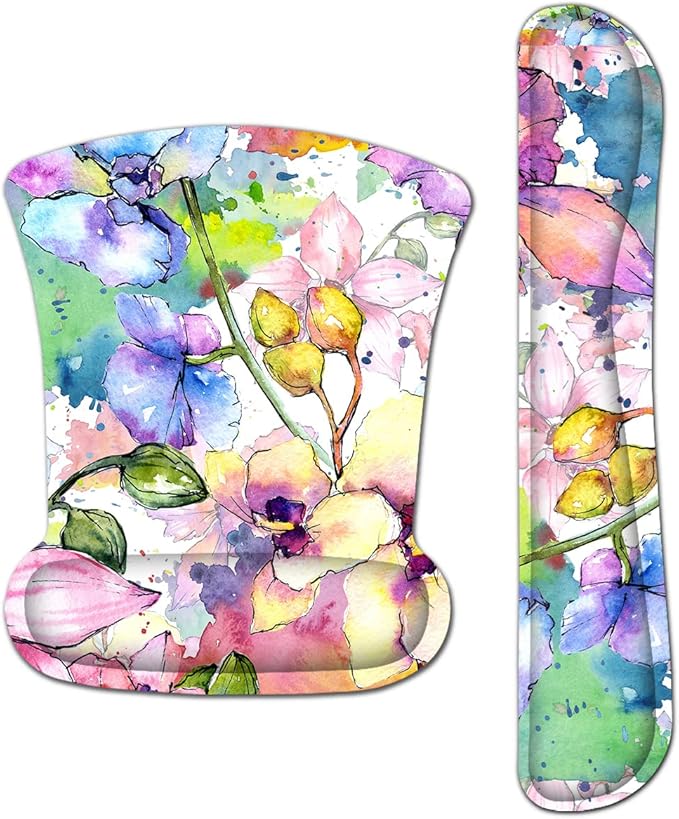 RICHEN Keyboard Wrist Rest Pad and Mouse Wrist Rest Support Mouse Pad Set,Sturdy & Comfortable & Lightweight for Easy Typing & Pain Relief-Ergonomic Support (Watercolor Flowers)