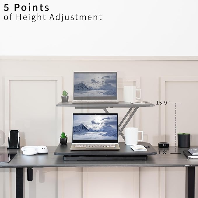 VIVO Ultra-Slim Single Top Height Adjustable Standing Desk Riser, Compact Sit Stand Desktop Converter for Monitor or Laptop, Black, DESK-V001J