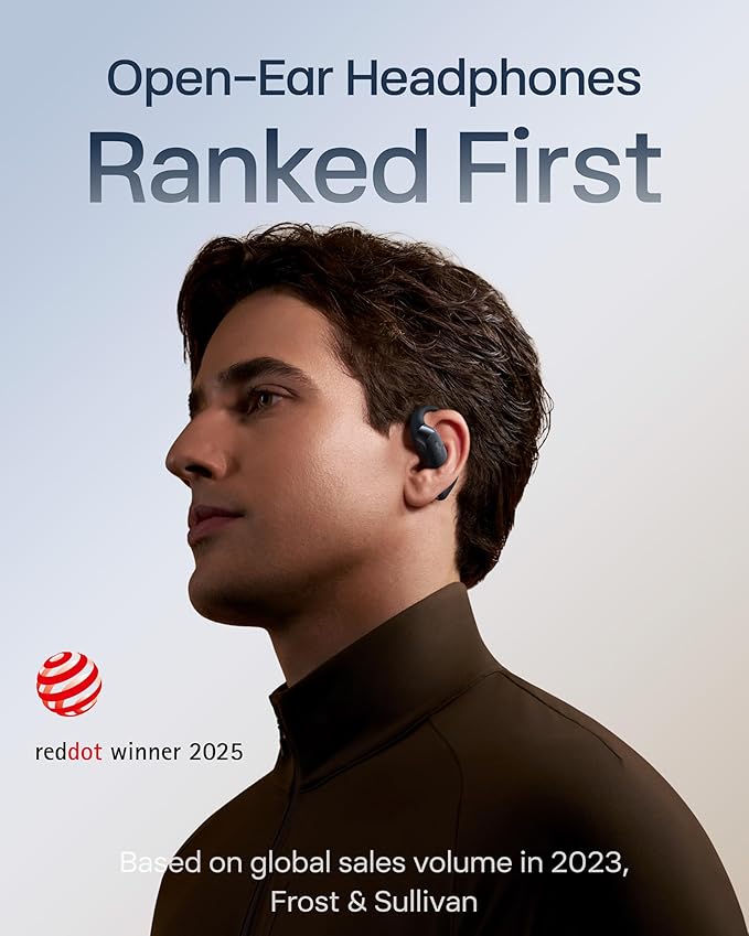 SHOKZ New OpenFit 2+ Open-Ear Headphones, Dolby Audio Enabled, Comfortable Earbuds with Soft Ear Hooks, 48H Playtime, IP55 Water-Resistant, USB-C Fast Charging, Wireless Charging, Carrying Bag, Black