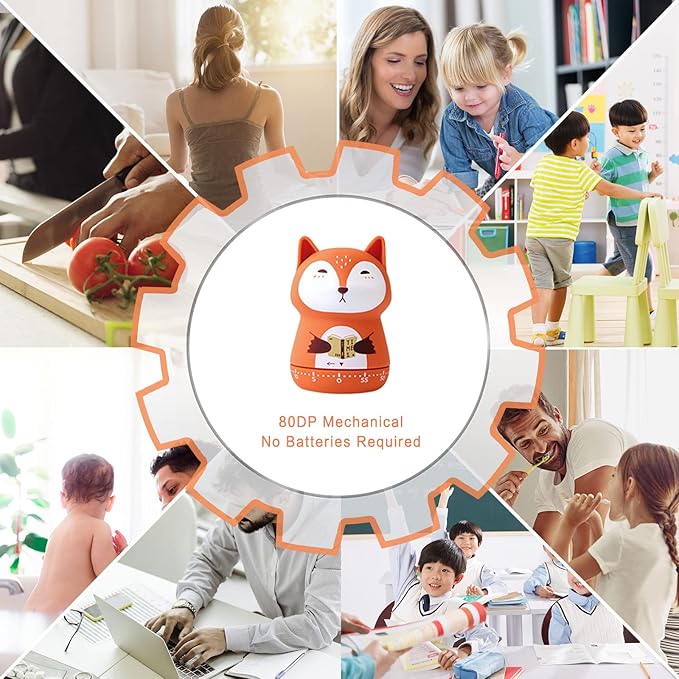 2 Pack Cute Kitchen Timer,100% Mechanical Timer for Kids,60 Minute Egg Timer for Cooking/Reading/Do Sports. (Fox and Raccoon)