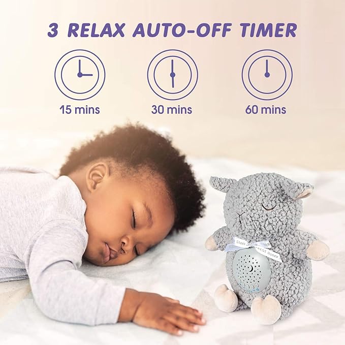 BEREST Baby Sleep Soother with Projector Night Light & Cry Sensor, Rechargeable Musical Plush Toy with White Noise, Heartbeat, Shushing for Newborns, Infants Shower Gift (A11-Projetor Grey Sheep)
