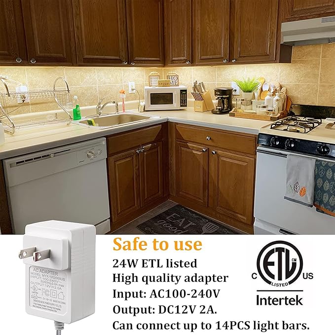 WOBANE Under Cabinet Lighting Kit, 6PCS 20inch LED Strip Bars with 24W Adapter,RF Remote,Hidden Super Bright Daylight for Kitchen Cabinet,Under Desk,Counter Lighting,4000K Natural White,1500LM