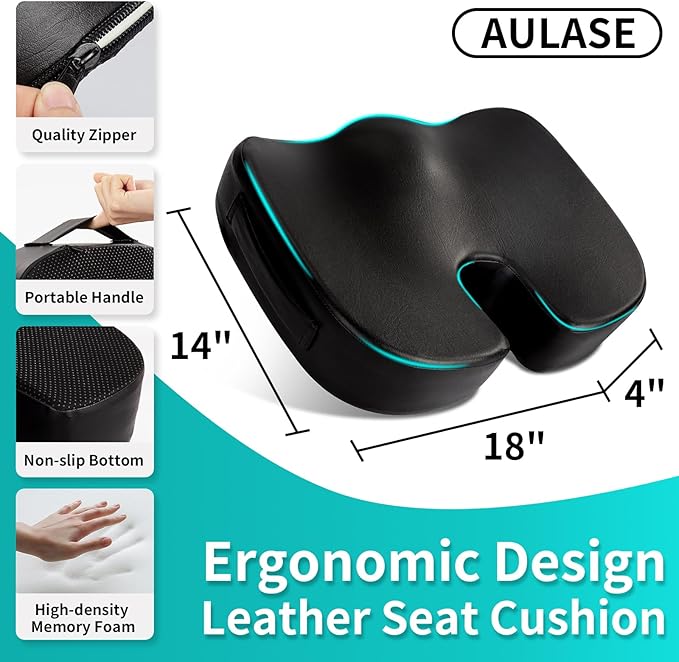 Luxury Seat Cushion, 4 Inch Extra Thick Memory Foam for Pressure Relief, Sciatica, Tailbone Pain & Back Pain Relief, Multi-Use for Bleachers, Car, Gaming, Office Chair (Black)
