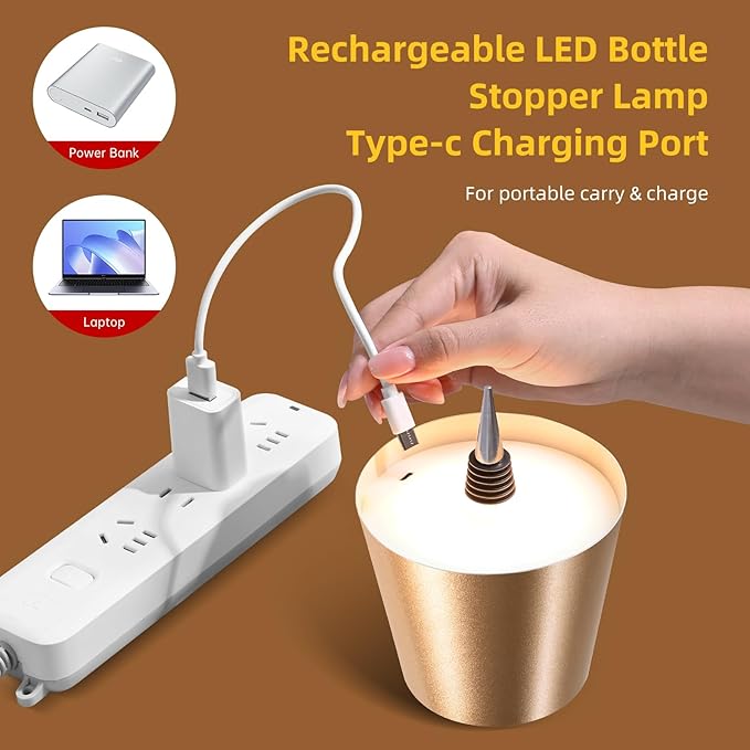 Realmoon Wireless Wine Bottle Light - Stylish 3 Color Dimmable LED for Dining Room, Bedroom and Bar Atmosphere (Golden)