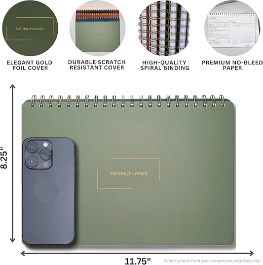 | Meeting Notebook for Work | 8.25" x 11.75" | Project Planner | Simple Design | Multiple Layouts | Office and Business Planner (Rust, Meeting Planner - Landscape)