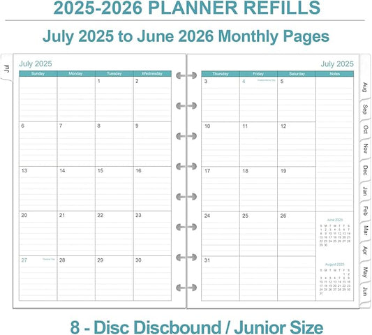 2025-2026 Planner Refills – One Page Per Day, 8-Disc Discbound 2025-26 Daily ＆ Monthly Planner, Runs from July 2025-June 2026, Prioritized, To-Do List, Notes, 5.8" x 8.5"