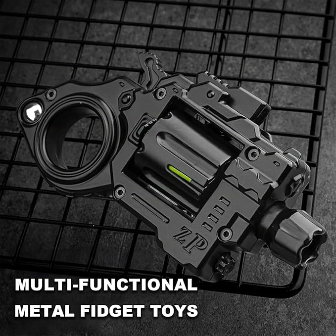 Metal Fidget Toys Gun Adults - Alloy Fidget Spinner Slider Clicker & Launcher Toy EDC Fidget Gun with Bullets and Target Stress Relief Focus Tool (Black)