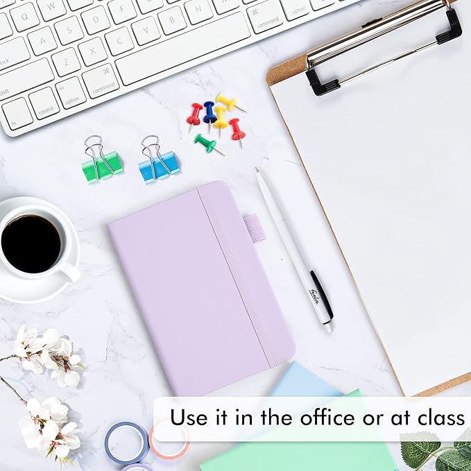 feela 3 Pack Pocket Small Notebook Journals, Mini Cute Hardcover College Ruled Notepad Women Office Supplies, with 3 Black Pens, 3.5”x 5.5”, A6, Pastel Colors, Light Blue, Light Purple, Light Green