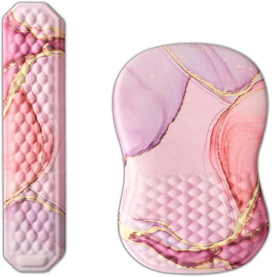 Ergonomic Mouse Pad Wrist Support and Keyboard Wrist Rest, Computer Carpal Tunnel Mouse Pads for Desk with Coaster Set, Memory Foam Mousepad with Non-Slip PU Base for Home Office (Marble Purple)