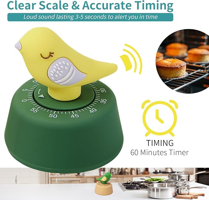 Mechanical Kitchen Timer, Cute Wind Up 60-Minute Manual Countdown for Kids, Classroom, Home, Study and Cooking