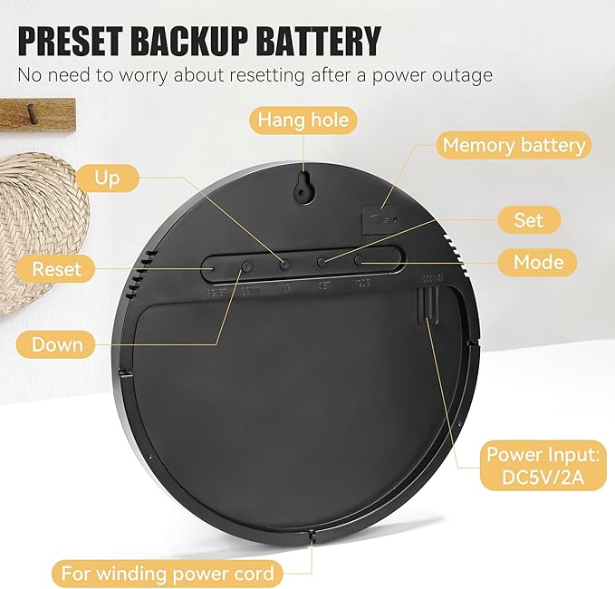 Kasbin 12” Digital Wall Clock with App Control, Large LED, WiFi Sync, Date Temperature, Auto Brightness, Seconds Display, Dual Alarm, 12 RGB Colors for Living Room, Office, Bedroom, Gift for Elderly