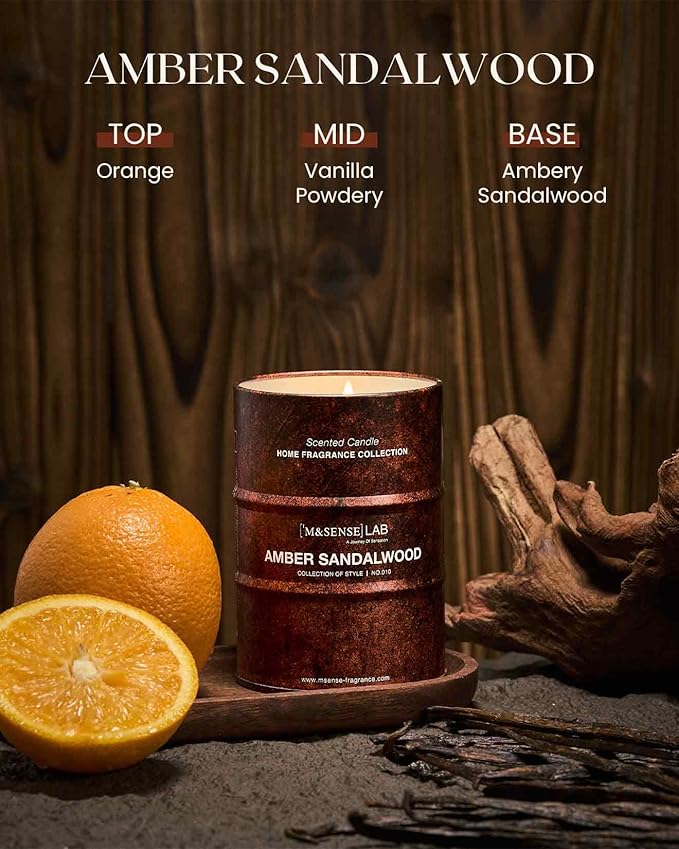 M&SENSE Amber Sandalwood Scented Candles Natural Non Toxic, Aromatherapy Candle for Stress Relief Meditation Relaxing, Housewarming Gifts for Women Men, 11.3oz 70 Hour Long Burning