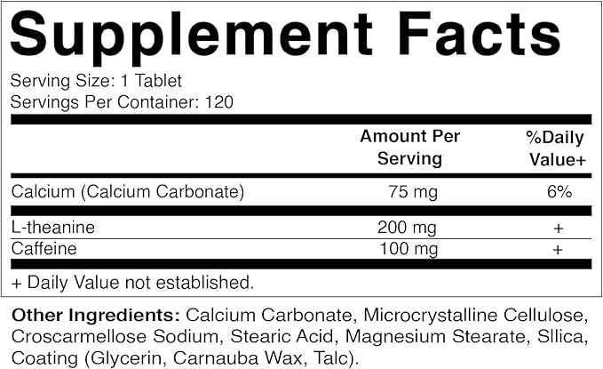 Vitamatic L-Theanine 200mg with Caffeine 100mg – 120 Vegetarian Tablets Nootropic Supplement for Focused Energy & Mental Clarity
