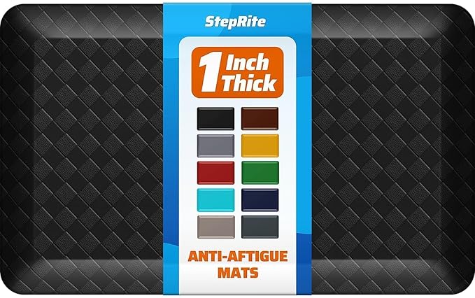 StepRite 1” Thick Kitchen Mats for Floor, Anti Fatigue Kitchen Rugs, Non-Slip,Heavy Duty Waterproof Kitchen Rug, Standing Desk Mat for Home, Kitchen, Office, (Black)