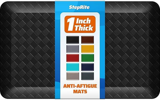 StepRite 1” Thick Kitchen Mats for Floor, Anti Fatigue Kitchen Rugs, Non-Slip,Heavy Duty Waterproof Kitchen Rug, Standing Desk Mat for Home, Kitchen, Office, (Black)