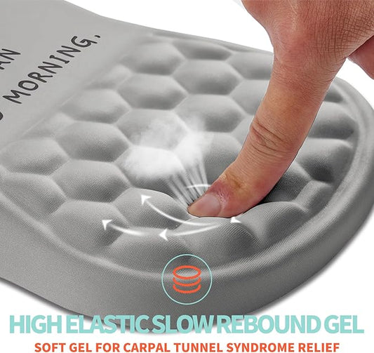 Ergonomic Mouse Pad Wrist Support with Memory Foam Massage Bulge, Carpal Tunnel Pain Relief Mousepad Wrist Rest for Mouse(12x8 inch, Good Morning)