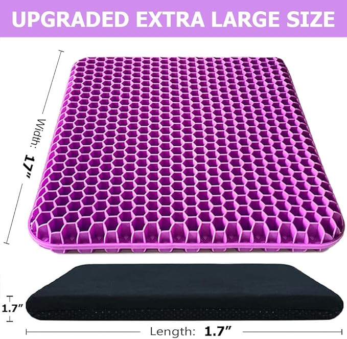 Gel Seat Cushion, Office Seat Cushion Chair Pads for Office Home Car Wheelchair Long Trips - Extra Large Gel Cushion for Pressure Sores, Tailbone, Back, Sciatica Pain Relief (Extra Large, Violet)