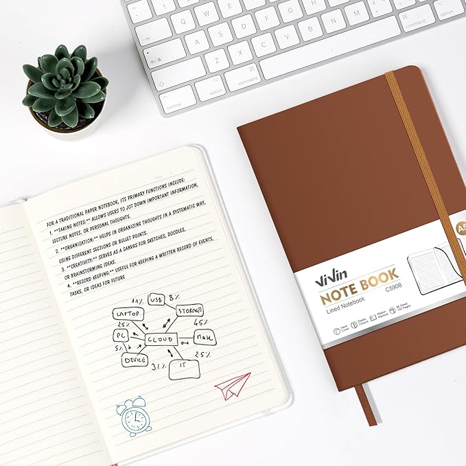 ViVin Lined Journal Notebooks, 3 Pack, Brown, 192 Pages, Medium 5.5 x 8.3 inch, College Ruled, A5 Hardcover Notebooks, Journaling Notebooks for Writing, Business, School