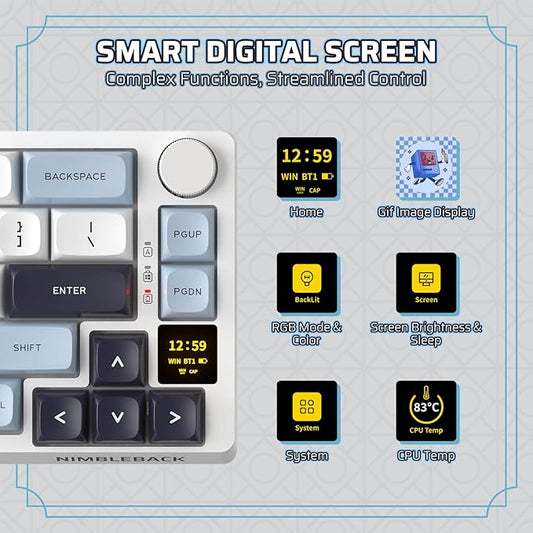LTC Nimbleback NB682 PRO 65% Wireless Mechanical Keyboard w/Display Screen & Knob, 2.4G/ BT/USB-C Wired RGB 68 Keys Gaming Keyboard, 5-Layer Dampener, Hot Swap PCB, Software Support, Linear Switch