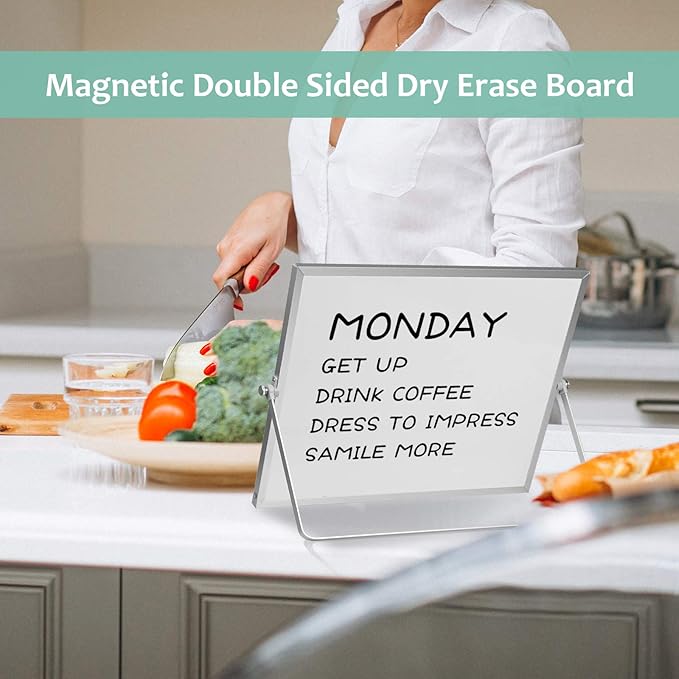 GMAOPHY Dry Erase White Board, 16inX12in Large Magnetic Desktop Whiteboard with Stand, 10 Markers, 4 Magnets, 1 Eraser, Portable Double-Sided White Board Easel for Kids Memo to Do List Desk School