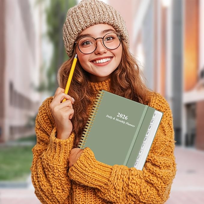 2026 Daily & Monthly Planner - One Page Per Day, Daily Planner from January 2026 - December 2026, Planner 2026 with 12 Monthly Tabs, 8.5" x 11", Green