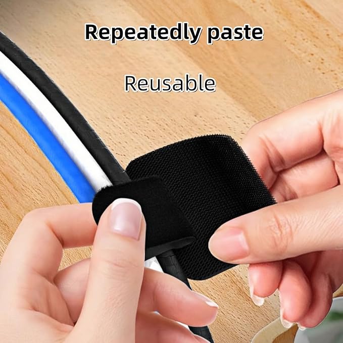 100 Pcs Hook and Loop Cable Straps,Self Adhesive Hook and Loop Cable Ties,Adjustable Cord Organizers for Desk,Reusable Wire Organizers for Cords,Cord Organizer (Black)