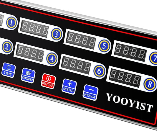 Kitchen Timers for Cooking – 8 Channel Commercial Kitchen Timer Restaurant Kitchen Supplies – Stainless Steel LED Technology Kitchen Timer Digital – Reminder Function, Loud Alarm, Black