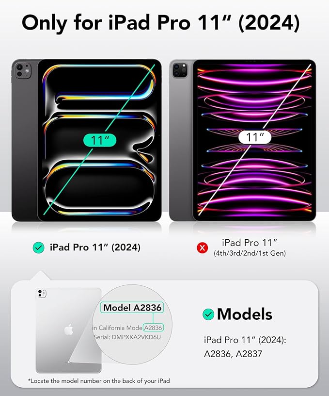 ESR 2 Pack Armorite Screen Protector for iPad Pro 11 Inch M4 2024 (5th Generation), 9H Hardness Tempered Glass Film with UltraFit Tray, Military Grade, HD Clarity, Dust and Bubble Free