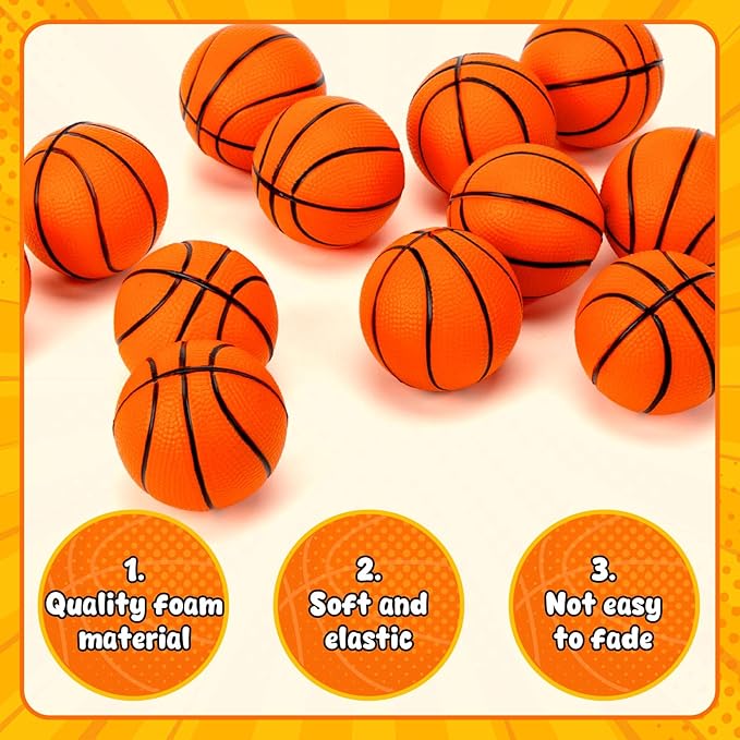 LovesTown 40 PCS Mini Basketball, 2 Inch Foam Sport Stress Balls for Kids and Adults Squishies for Stress Relief Party Favors Birthday Decor Goodie Bag Stuffers