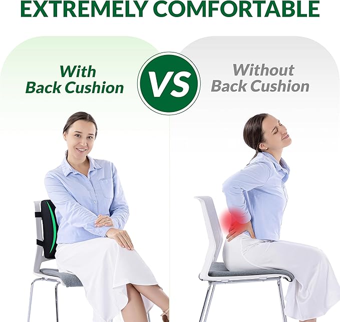 Lumbar Support Pillow for Office Chair Car Seat,Charcoal Memory Foam Chair Back Cushion for Back Pain Relief with Double Adjustable Straps