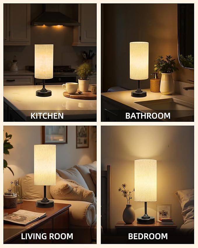 Wireless Lamp, 2-Pack, Dimmable, 2700K, Timer, Touch Control, Portable, LED, Battery Operated, Rechargeable, Cordless, Desk Lamp, Kitchen Lamp, Fabric Shade, for Dining Room, Bedroom, Living Room