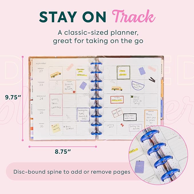 Happy Planner Disc-Bound 12-Month July 2025–June 2026 Planner with 3 Extra Months, Classic Size, Teacher Layout, Teacher Notes, 7" x 9.25”