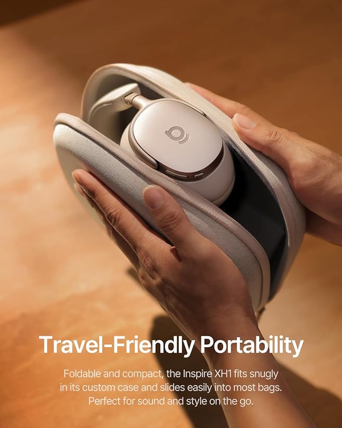 Baseus Inspire XH1 Adaptive Active Noise Cancelling Headphones, Sound by Bose, Dolby Audio, Premium Real-Time Adaptive ANC, Adaptive Rich Sound, Hi-Res Audio, 100H Playtime - Starlight Off-White