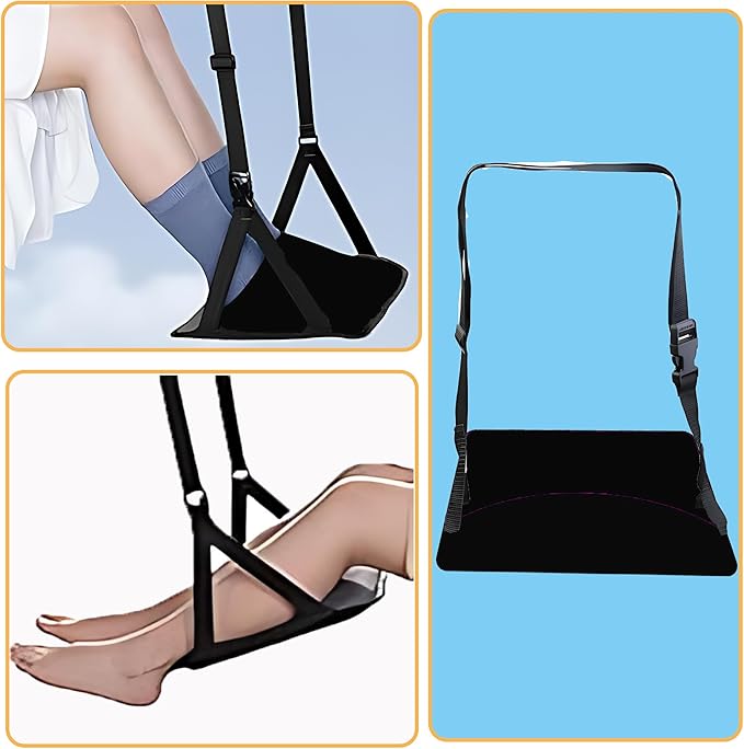 Airplane Footrest Adjustable Feet Rest for Plane Easy to Use Foot Hammock Airplane Travel Essentials Portable Light Leg Hammock for Plane Travel Accessories for Adult (Black, 4 Pack)