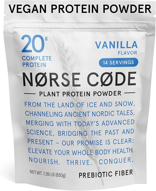 NØRSE CØDEVanilla Plant-Based Protein Powder – 20g Protein, Vegan, Keto, Dairy-Free, Zero Sugar, Fiber, Upcycled Barley, Rice & Pea Protein – 1.33 lbs [14 Servings]
