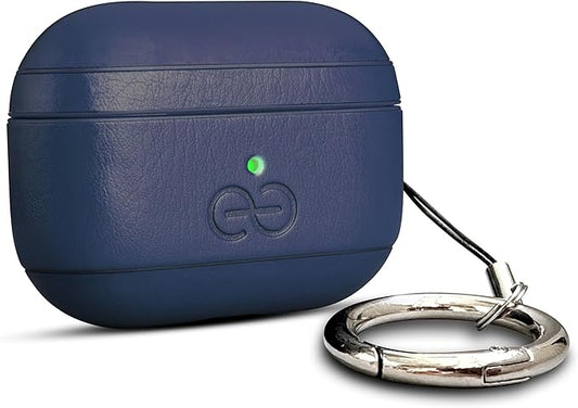 Dreem Om Case Cover with Keychain Clip Compatible with AirPods Pro 2/Pro, Protective One-Piece Hard Shell, Luxury Vegan Leather AirPod Pro Case 2nd/1st Generation with Separate Clip [Royal]