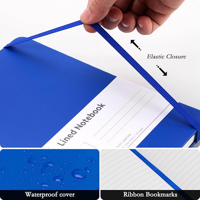 deli 6-Pack Blue Lined Journal Notebook, 160 Pages Hardcover Writing Notebook, A5 (5.5"x8.2") College Ruled Notebook for Office, School, Work Notes