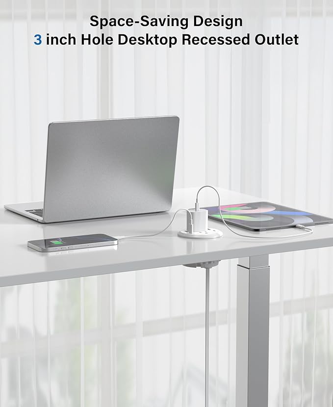 3 inch Desktop Power Grommet with PD 20W USB C,Furniture Recessed Power Strip,2 Outlets,4 USB Ports,40W Total,Flush-Mount for Desktop, Workspace Essential Desk Outlet (White, 3 FT Cable)